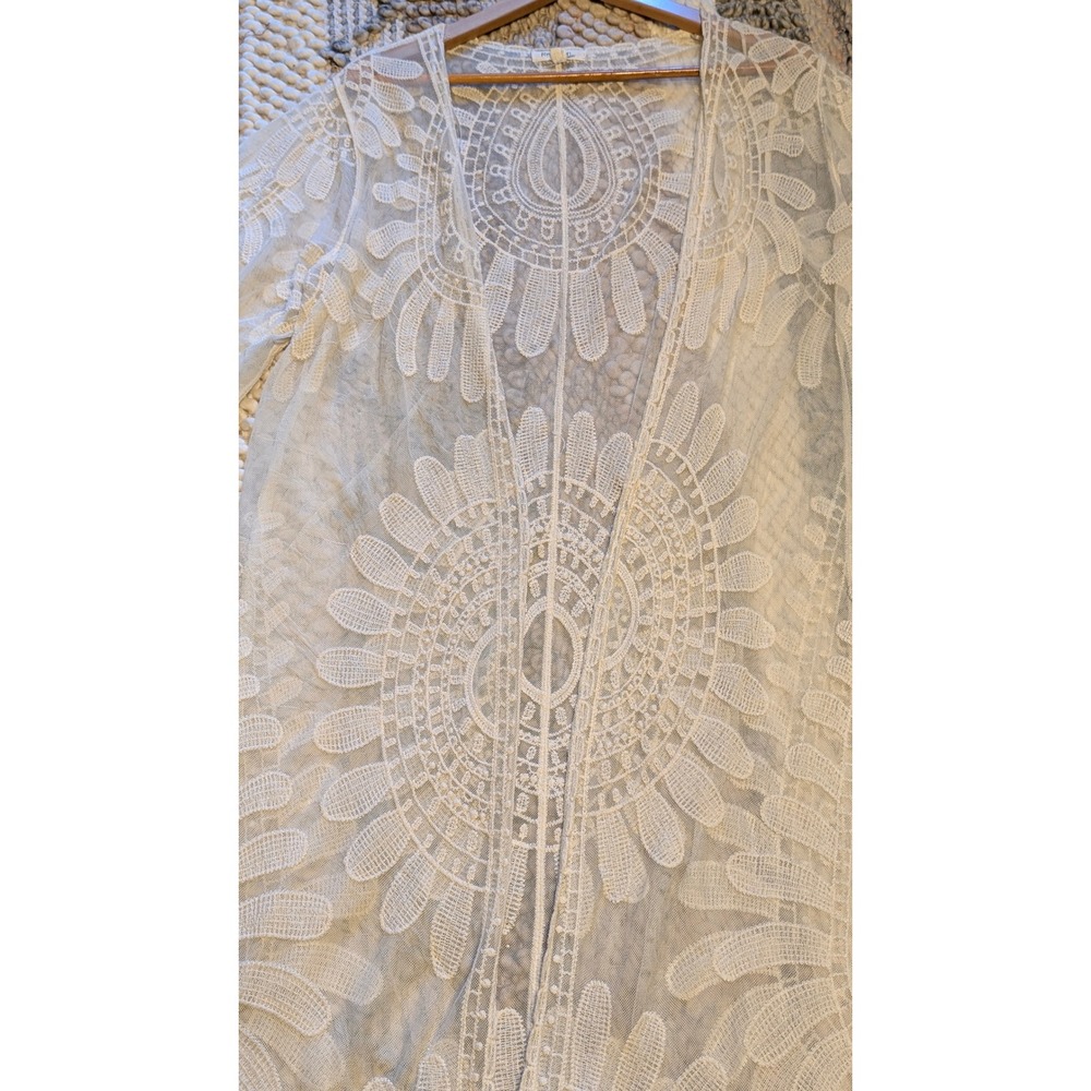 Rebellion Again Cream Lace Medallion Kimono Cardigan Small Boho Sheer Layering - Picture 6 of 9